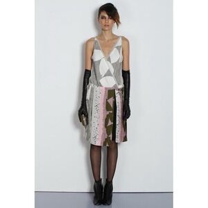 Diane von Furstenberg 2 Wrap Dress Silvertone Chain Close Mixed Print DVF